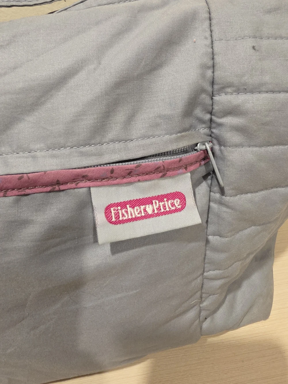 VTG 1985 Fisher Price Quilted Diaper Bag Set Slate Gray Burgundy Heart